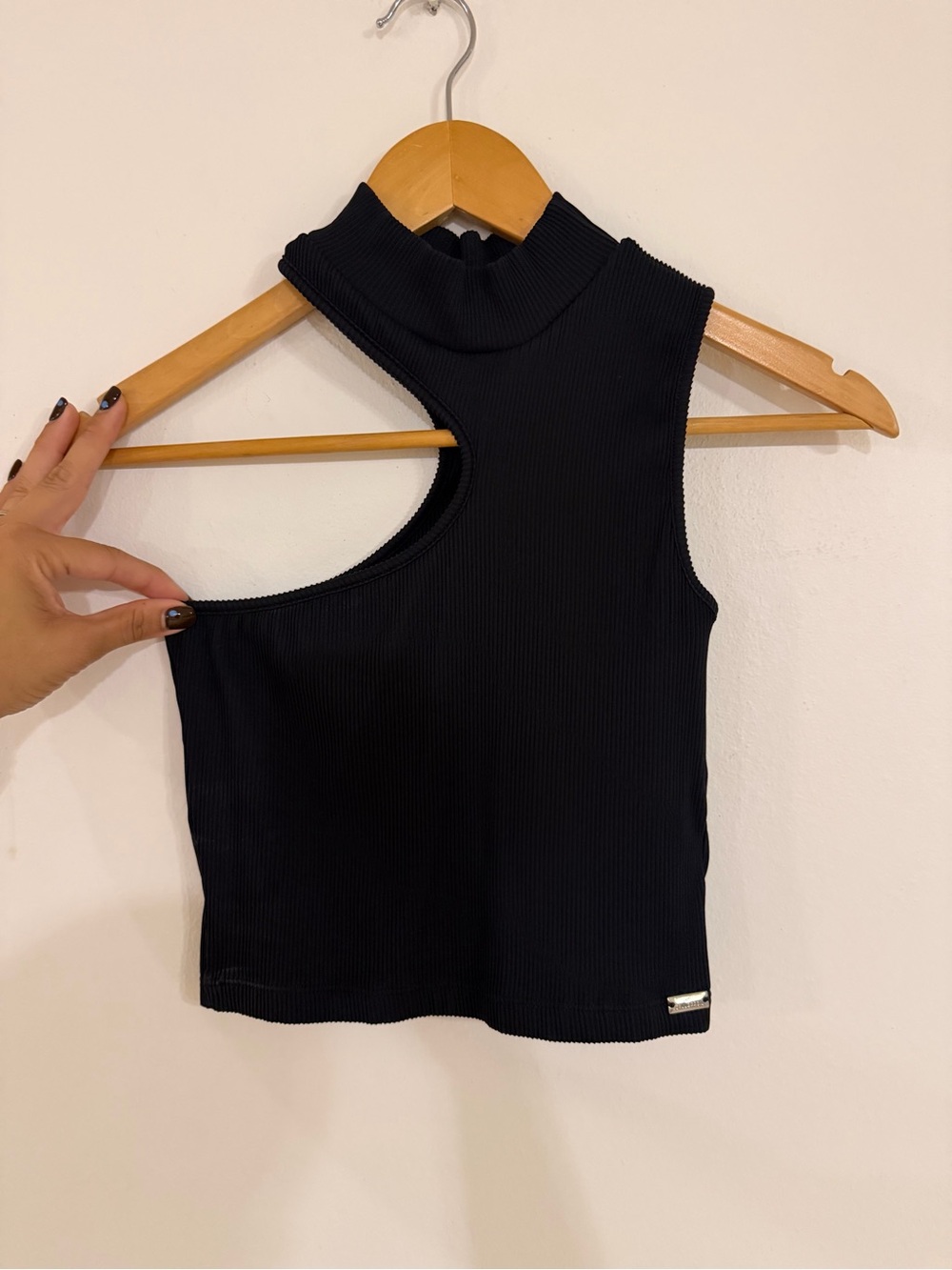 Sleeveless Mock Neck Cutout Rib Tank - Black